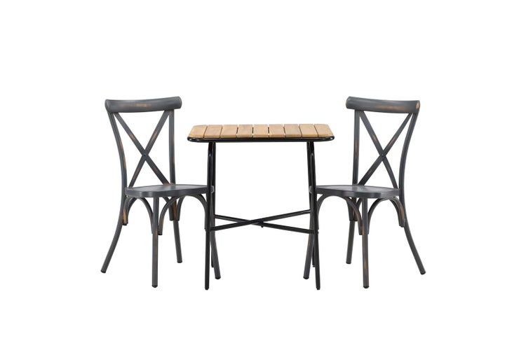 Holmbeck Gartenset Tisch, 2 Stühle  natur,dunkel grau. 88 X 70 X 74 cm
