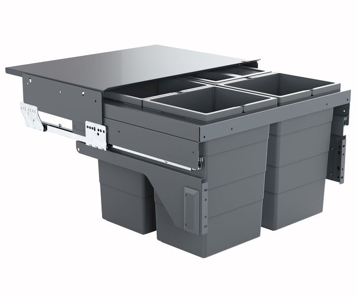Mülltrennsystem mit mehreren Behältern und Auszugmechanismus für Küchenschränke