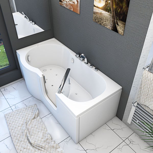 Sitzbadewanne Senioren Wanne Sitzwanne mit Tür S12-EH-AIR-R 85x170 cm