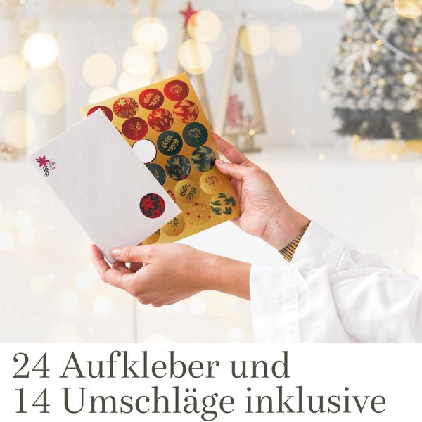 Milula Studios 14 Weihnachtskarten mit Umschlag Set - Adventskarten A6 - Karten Weihnachten Set - Weihnachtskarte zum Aufklappen - Weihnachtspostkarten Set für Weihnachten