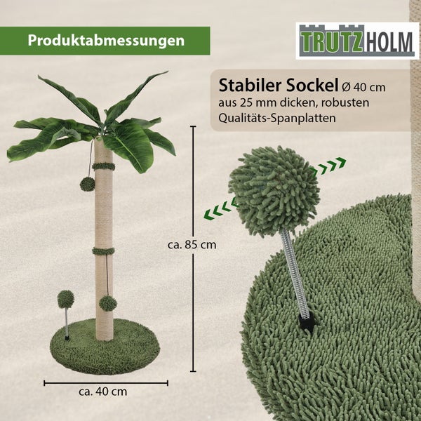 TrutzHolm Kratzbaum mit Sisalstamm, Spielzeug und einem stabilen Sockel von 40 Zentimeter Durchmesser