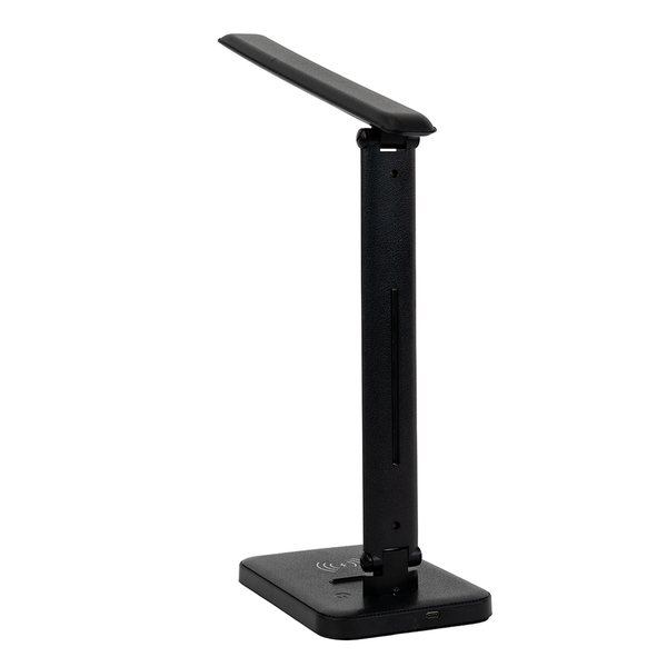 Schwarze LED-Tischleuchte mit kabelloser Ladefunktion