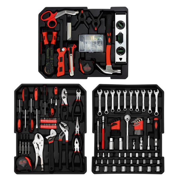 ECD Germany Alu Werkzeugkoffer 180 teilig Qualitätswerkzeug, Silber, Chrom-Vanadium Stahl, 4 Ebenen, mit Rollen, Werkzeugkasten Werkzeugkiste Werkzeugtasche Werkzeugbox Werkzeug-Set Werkzeug Trolley