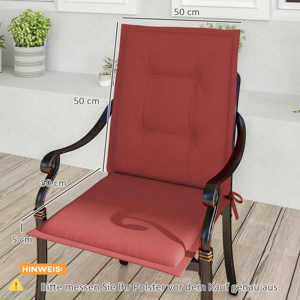 Outsunny 4er Set Sitzkissen 108 x 50 x 5 cm Stuhlkissen mit Bändern, Outdoor Indoor Sitzauflage, Sitzpolster, Bankpolster für Gartenmöbel, Sitzsthul, Essstuhl, Weinrot