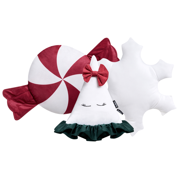 Dekokissen-Set mit Weihnachtsbaum, Zuckerstange und Schneeflocke