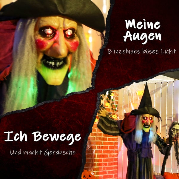 Halloween Hexen Dekoration mit Bewegung und Geräuschen
