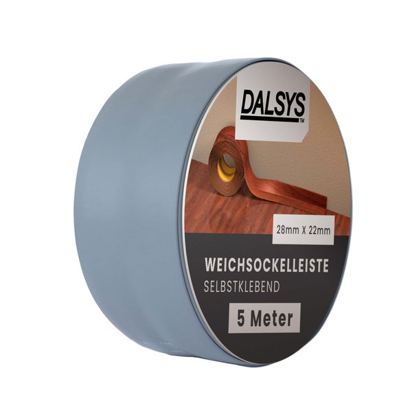 Dalsys Weichsockelleiste selbstklebend, 28 Millimeter mal 22 Millimeter, Länge 5 Meter, Grau.