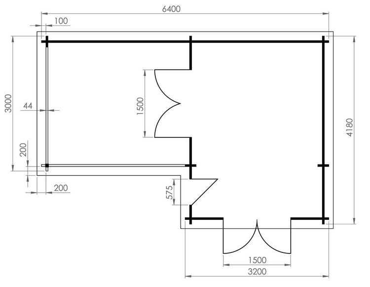Grundriss eines Gartenhauses mit Maßangaben.