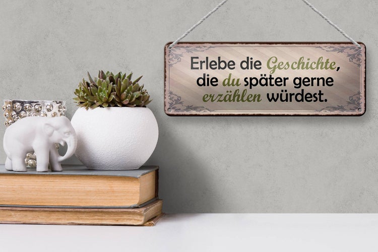Blechschild Spruch 27x10cm erlebe Geschichte später erzähle Dekoration