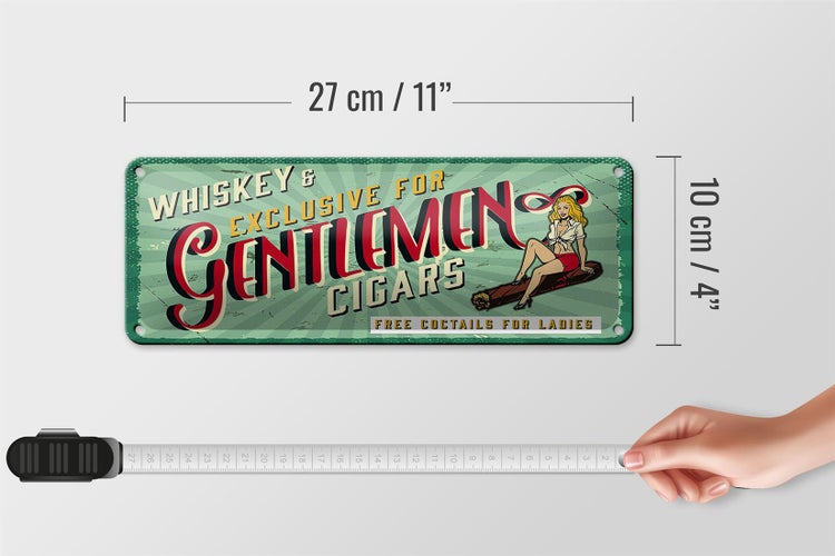 Blechschild Spruch Pinup Exlusive Gentleman Whiskey 27x10cm