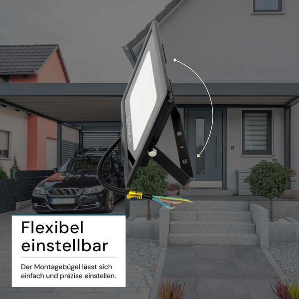 Luxula LED-Strahler zur flexiblen Montage im Außenbereich.