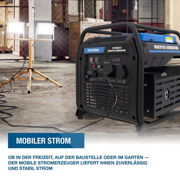 Hyundai Stromerzeuger HY4000i D Inverter Generator und LED Baustrahler