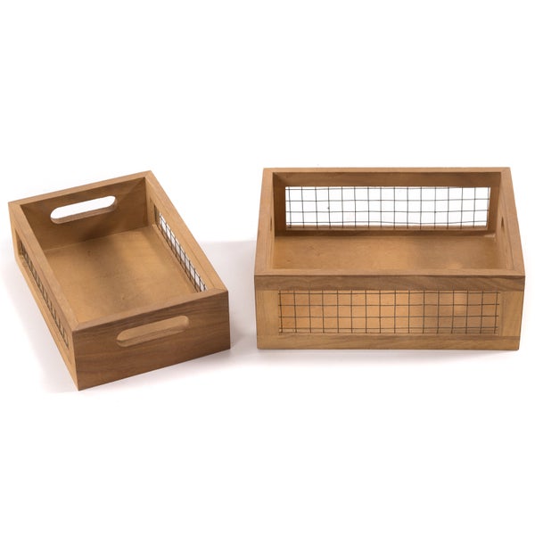 Holzkisten-Set Como 2-tlg. Massivholz, verschiedene Größen naturfarben-schwarz