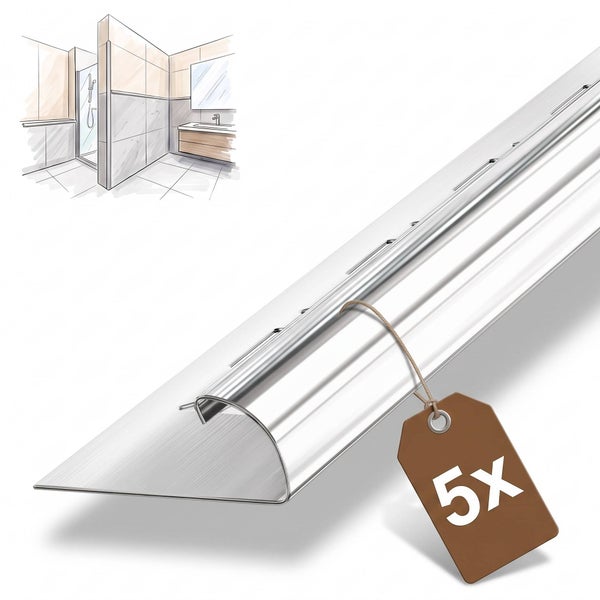 Set aus fünf Metallfliesenschienen für saubere Kantenabschlüsse im Badezimmer