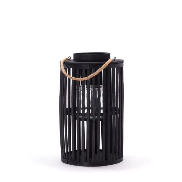 Laterne Midnight 40 Bambus, mit Windlicht-Glaseinsatz schwarz