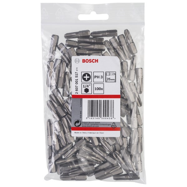 Bosch 100x Schrauberbit Extra-Hart, PH 3, 25 mm - 2607001517