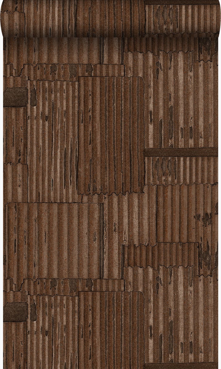 Origin Wallcoverings Tapete industrielle Wellplatten aus Metall 3D Rostbraun - 53 cm x 10,05 m - 347616