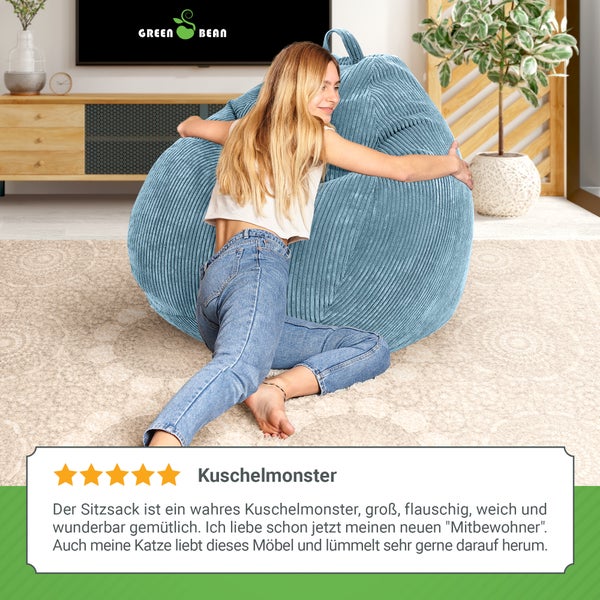 Green Bean Indoor Sitzsack 90x110cm EPS-Perlen Füllung & Cordstoff Kuschelig Weich Waschbar - Drinnen Bodenkissen Liegekissen Sitzkissen Sitzhocker Relax-Sessel Kinder Erwachsene Stoff Hellblau