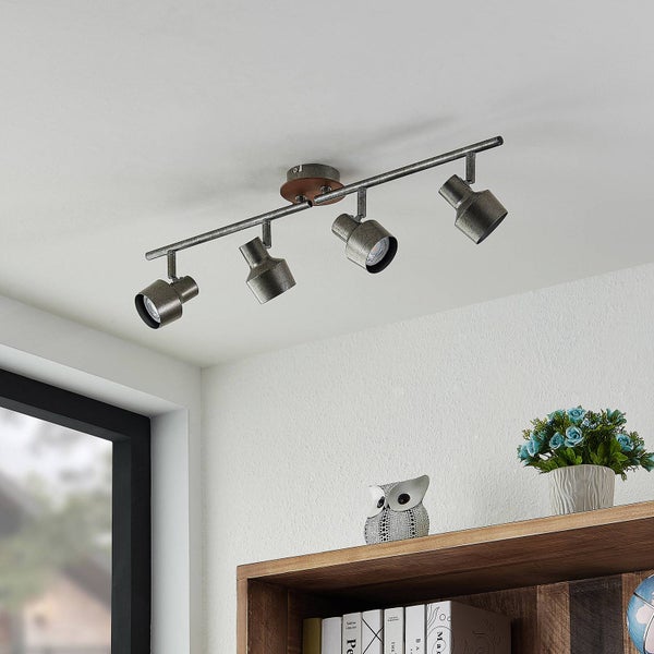 Lindby Strahler Sanem (Landhaus, Vintage Rustikal) in Alu aus Metall (4 flammig GU10) - Deckenlampe Deckenleuchte Lampe Spot Wohnzimmerleuchte