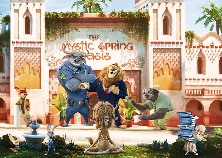 Szene mit Zootopia-Figuren vor dem Mystic Spring Oasis Resort