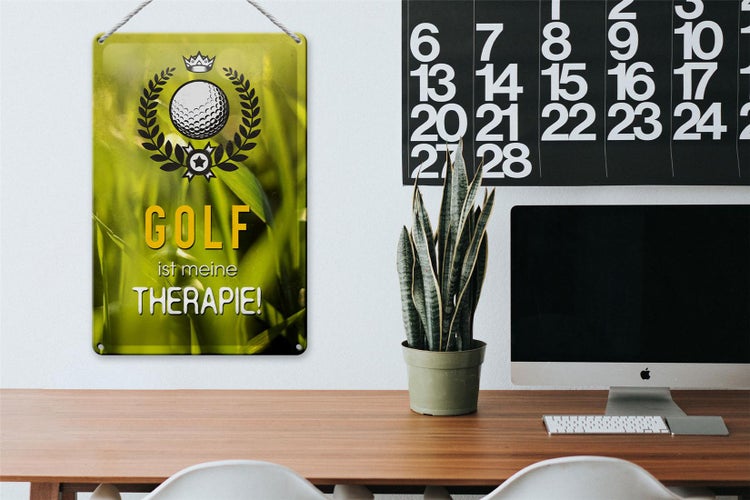 Blechschild Spruch 20x30cm Golf ist meine Therapie Schild