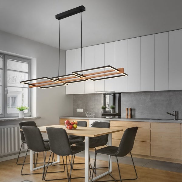 Briloner Moldura LED Pendelleuchte, Holzdekor, 3 Stufen Dimmer, Speicherfunktion, Warmweißes Licht, Schwarz-Holz, 108 x 35 x 150 cm