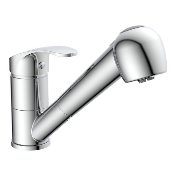 Küchenarmatur mit herausziehbarer Geschirrbrause, Einhebelmischer, verchromt.