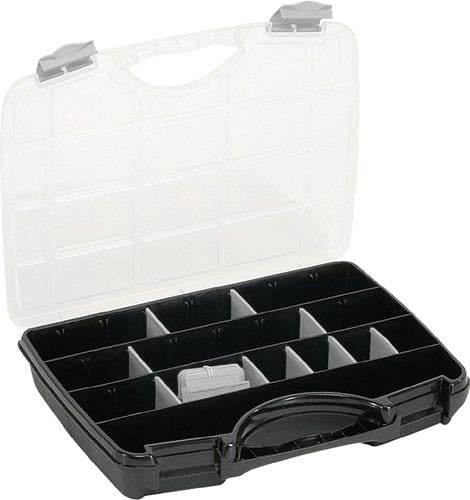 raaco Sortimentskasten B 312 x T 238 x H 51 mm 25 Fächer 21 lose Trennwände transparent / schwarz - 715355