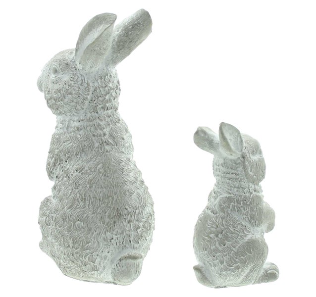 FRANK FLECHTWAREN | Hase Washed, 2er Set, ZEMENT, 7,5 x 5,5 x 11 cm, 9,5 x 8 x 16,5 cm