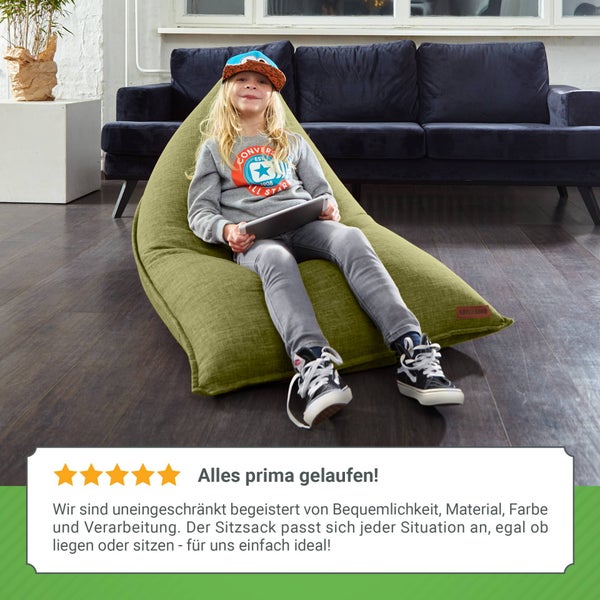 Green Bean Sitzsack Triangle 150x100x100cm mit 220 Liter EPS-Perlen Füllung - Kuschelig Weich Waschbar - Drinnen Stoff Bodenkissen Liegekissen Sitzkissen - Grün