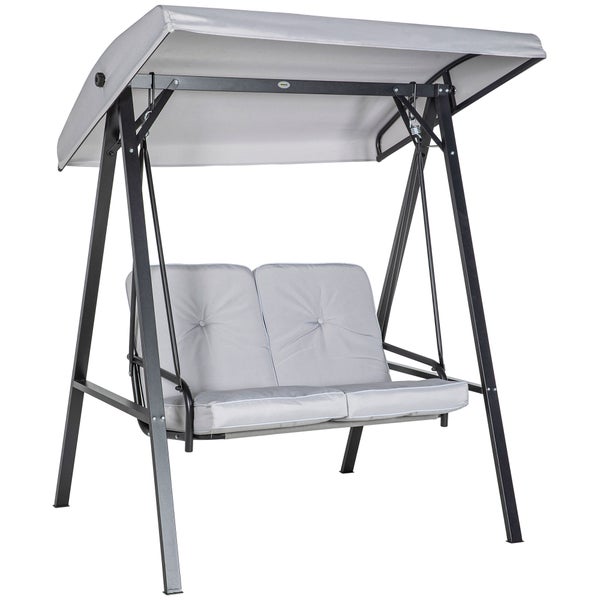 Outsunny Hollywoodschaukel 2-Sitzer Gartenschaukel mit Verstellbarem Dach, Kissen, Schaukelbank bis 220 kg Belastbar, für Garten, Balkon, Grau, 145 x 116 x 172 cm