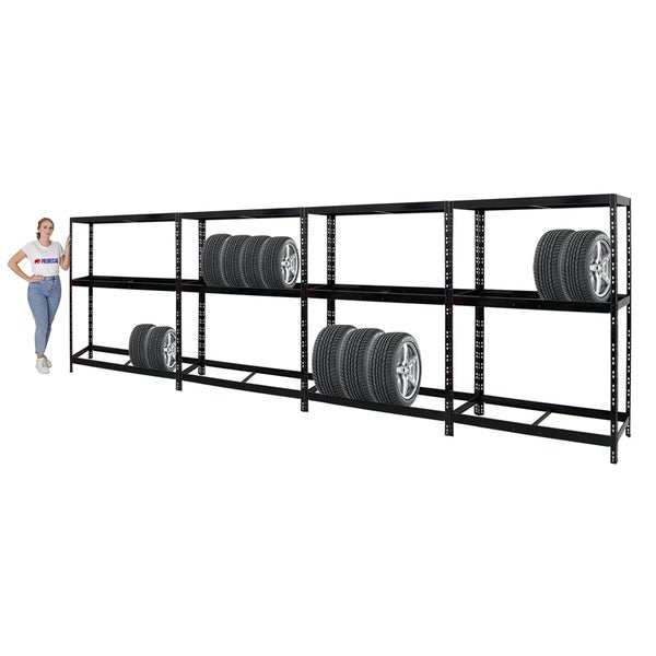 PROREGAL Mega Deal 4x Reifenregal Tiger mit Fachboden HxBxT 180 x 130 x 50 cm Bis Zu Insgesamt 48 Reifen Schwarz