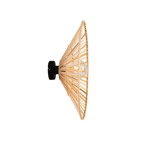 Wandleuchte aus Bambus mit einer runden Glühbirne