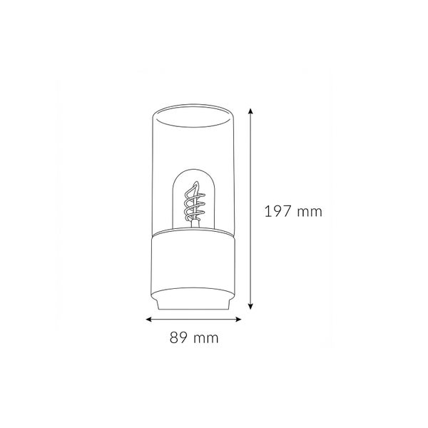 Abmessungen einer Tischleuchte: 197 mm hoch, 89 mm breit.