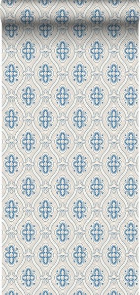 Borastapeter Tapete Retro-Ornamente Blau und Grau - 53 cm x 10.05 m - 660065