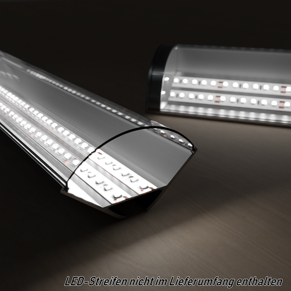 TIVENDIS Led Alu Profil 2 m ER20 Komplett Set für Strip / Streifen bis 20 mm breit | Abdeckung transparent klar, Endkappen, Befestigungclips | L-Form Winkel Ecke Winkelprofil Eckprofil eloxiert
