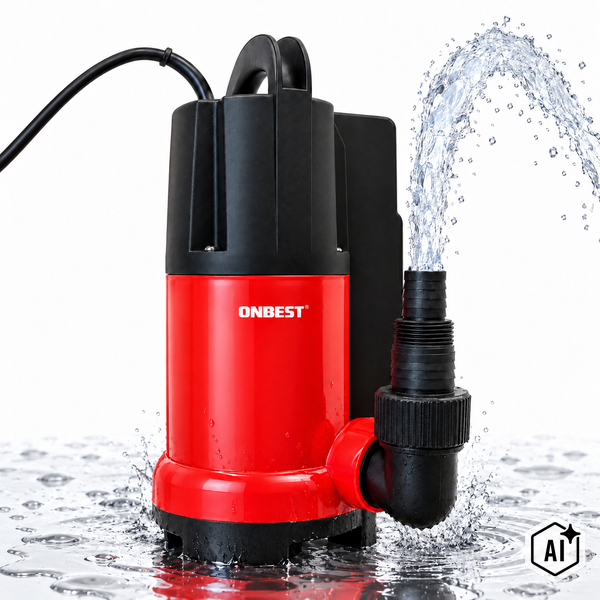 Tauchpumpe von Onbest in Betrieb mit Wasserstrahl