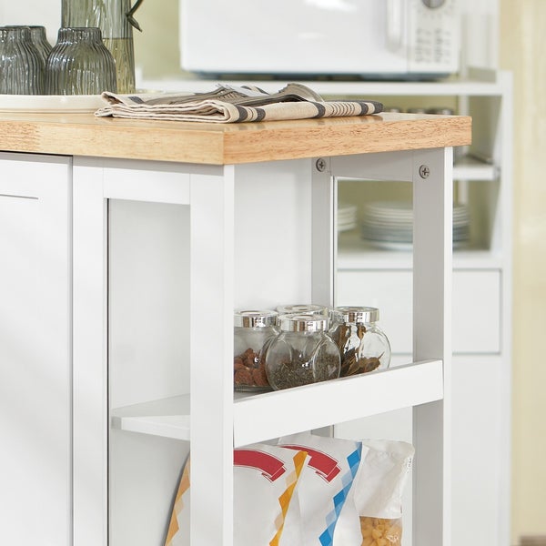 Küchenwagen mit Holzplatte und Stauraum für Gewürze und Vorräte