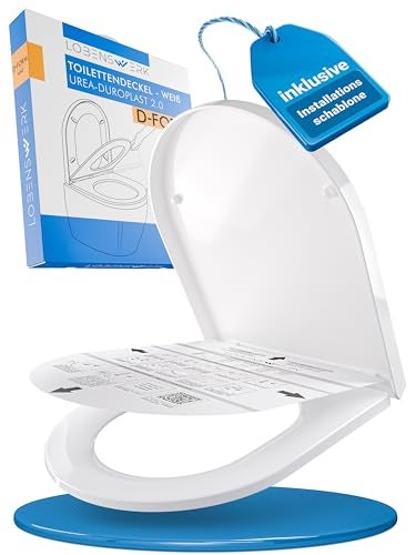 LOBENSWERK Toilettendeckel D Form [KURZ] einfache Montage | Klodeckel mit Absenkautomatik | Toilettendeckel, Klobrille, Toilettensitz antibakteriell & UV-beständig inkl. Installationsschablone