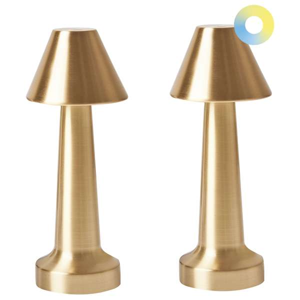 Zwei goldfarbene Tischleuchten