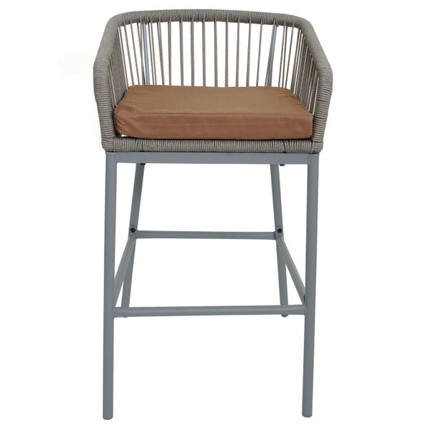 Barstuhl mit geflochtener Rückenlehne und Sitzkissen