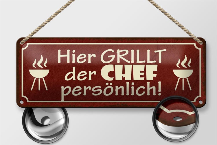 Blechschild Spruch 27x10cm hier grillt der Chef persönlich Dekoration