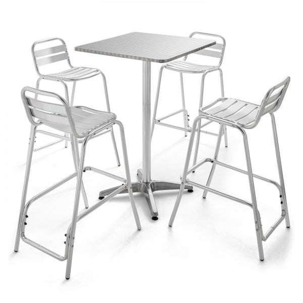 Modulare beige Lounge-Sitzlandschaft bestehend aus mehreren Elementen und einem separaten Hocker aus Stoff.