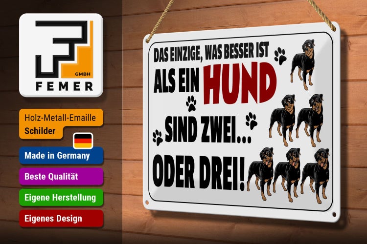 Blechschild Spruch 30x20cm Was besser ist als ein Hund zwei