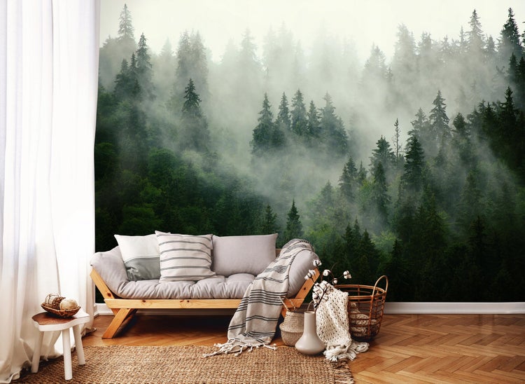 Fototapete Wald im Nebel Vlies Tapete Wohnzimmer 400x280 cm