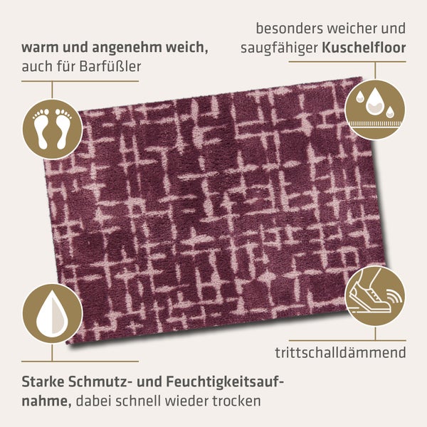 Akzente Feel Badematte mit Motiv in Aubergine Fußmatte 50 x 70 cm, rutschfest, saugfähig