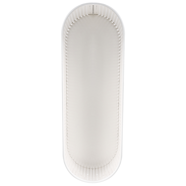 Ovaler weißer Aufbewahrungskorb mit Kissen und Lochmuster, Draufsicht