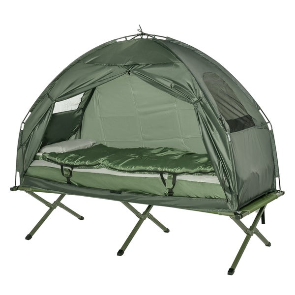 Outsunny Feldbett klappbar Campingbett mit Matratze Tragetasche 193x86x160cm Gästebett belastbar bis 114 kg Extra Breit Klappbett für Camping Outdoor Garten Reisen Dunkelgrün