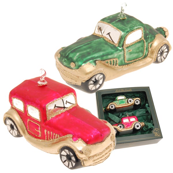 Glasfiguren-Set Retro Autos (Weihnachtsnacht), Multicolor, 2-teilig, 13-14cm, 2 Stck.