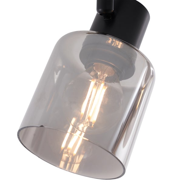 Moderne Deckenleuchte Schwarz mit runden Rauchglas 2-flammig - Cilin